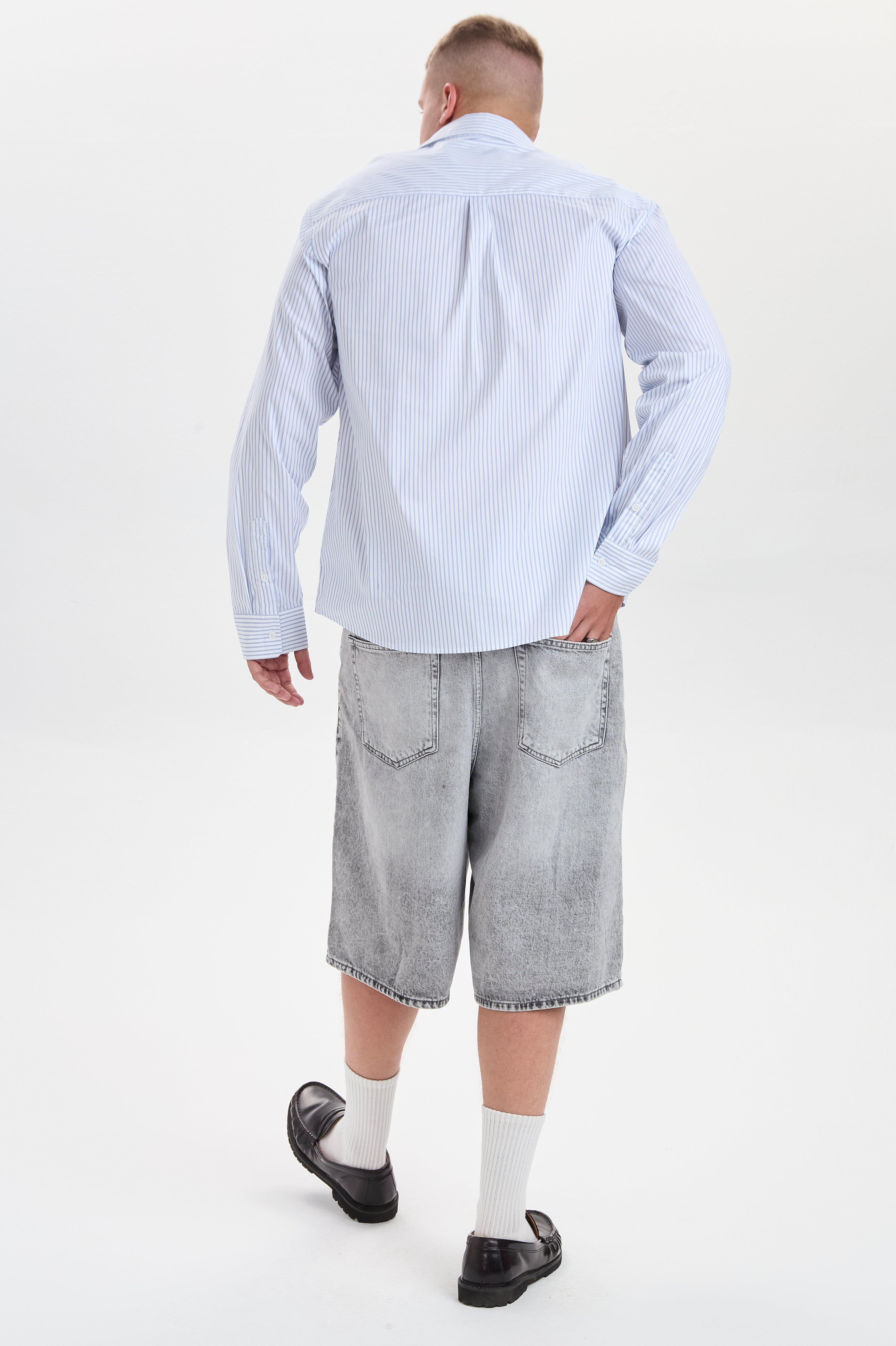 DXHarri Grey Wide Fit Denim Shorts